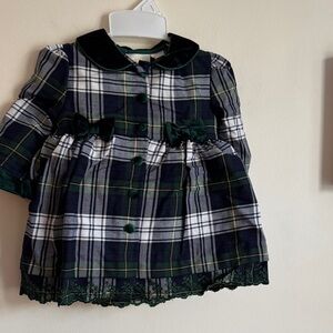 Vintage LITTLE BITTY Plaid Baby Dress with Velvet Accents